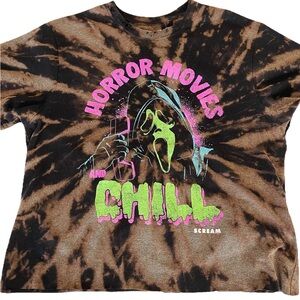 Scream Movie T-Shirt Large Horror Movies & Chill Bleach Dye Cropped Distressed